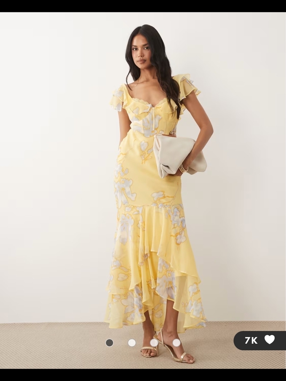 ASOS, frill sleeve maxi dress with fishtail hem in yellow floral print - Picture 5 of 6